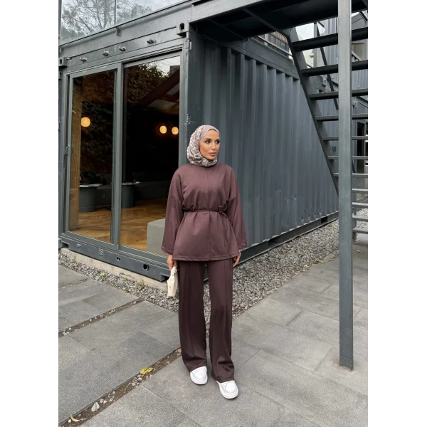 Kimmy Ön Çizgili Takım - Kahve