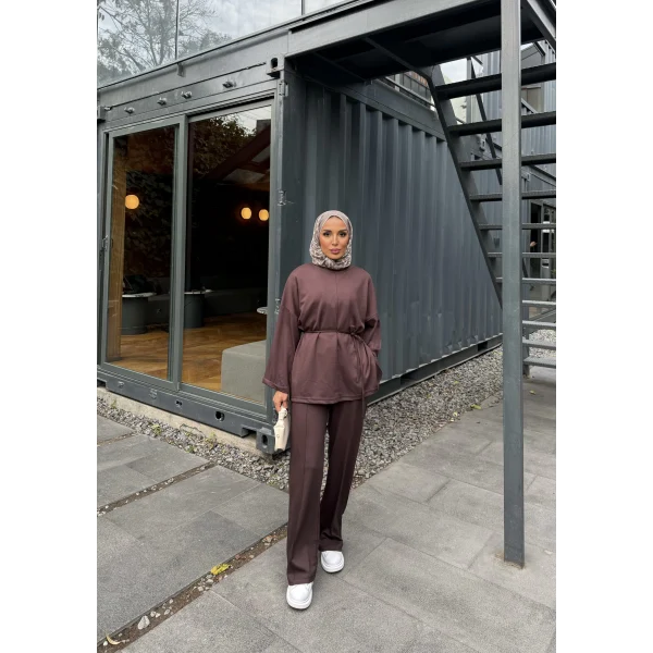 Kimmy Ön Çizgili Takım - Kahve