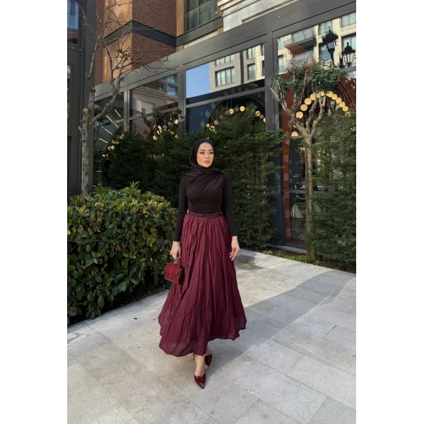 Kırışık Etek - Bordo