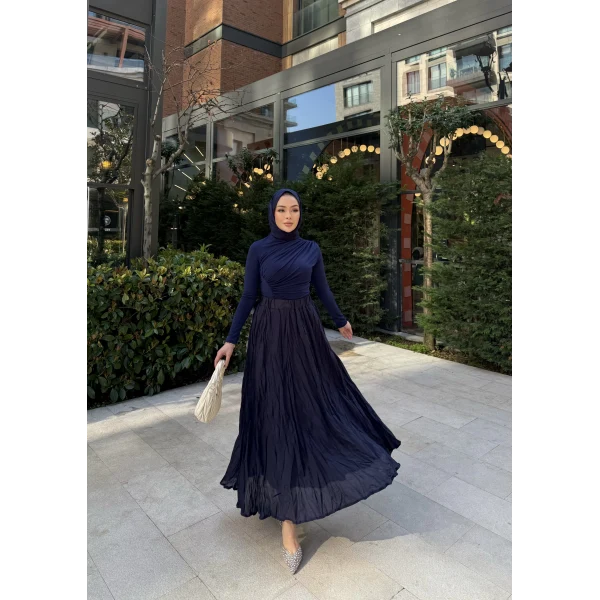Kırışık Etek - Lacivert