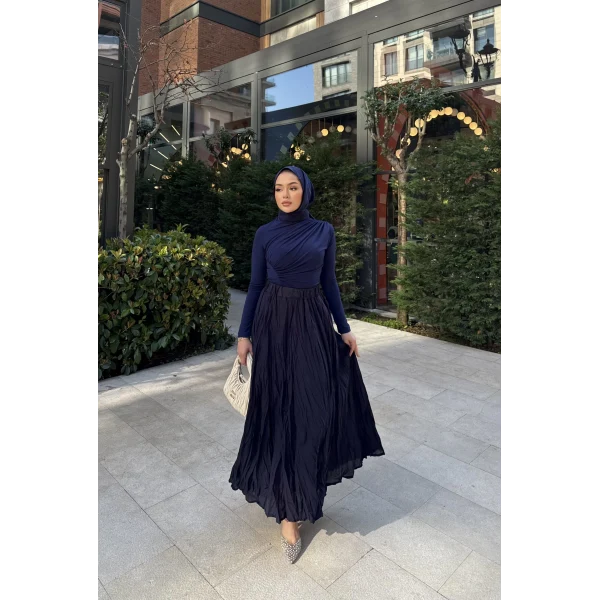 Kırışık Etek - Lacivert