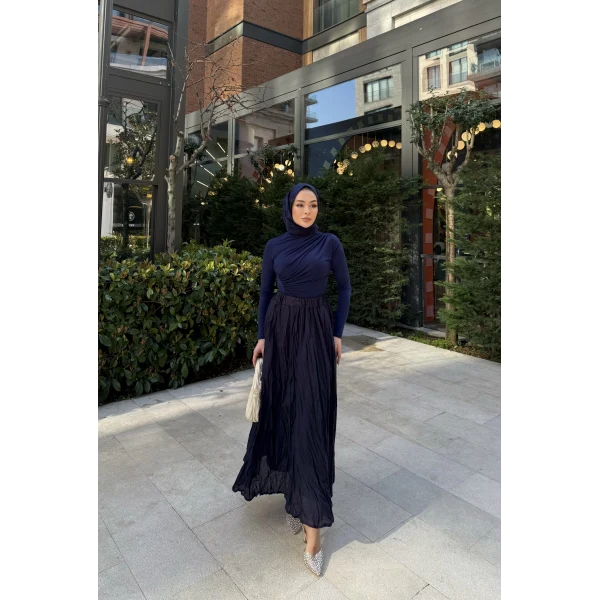 Kırışık Etek - Lacivert