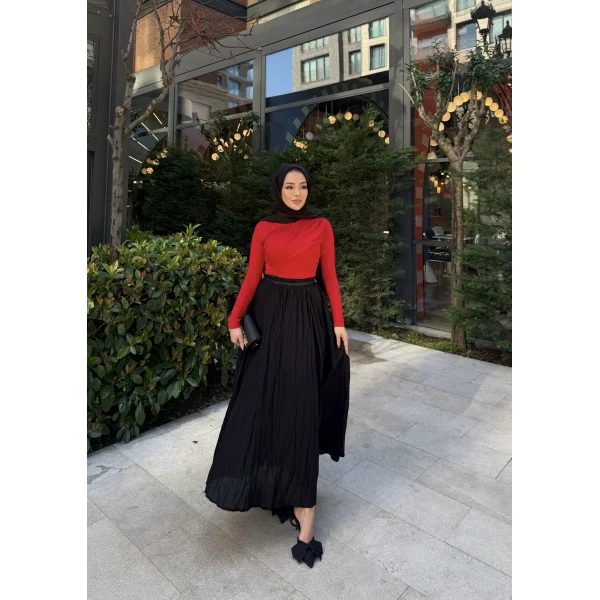 Kırışık Etek - Siyah