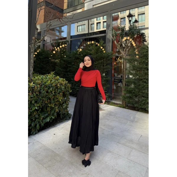 Kırışık Etek - Siyah