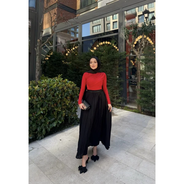 Kırışık Etek - Siyah