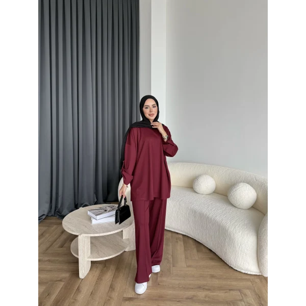 Kol Detaylı Oysh Takım - Bordo