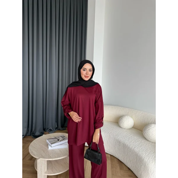 Kol Detaylı Oysh Takım - Bordo