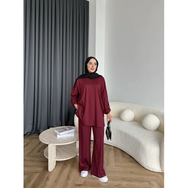 Kol Detaylı Oysh Takım - Bordo