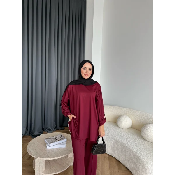 Kol Detaylı Oysh Takım - Bordo
