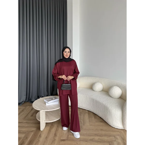 Kol Detaylı Oysh Takım - Bordo