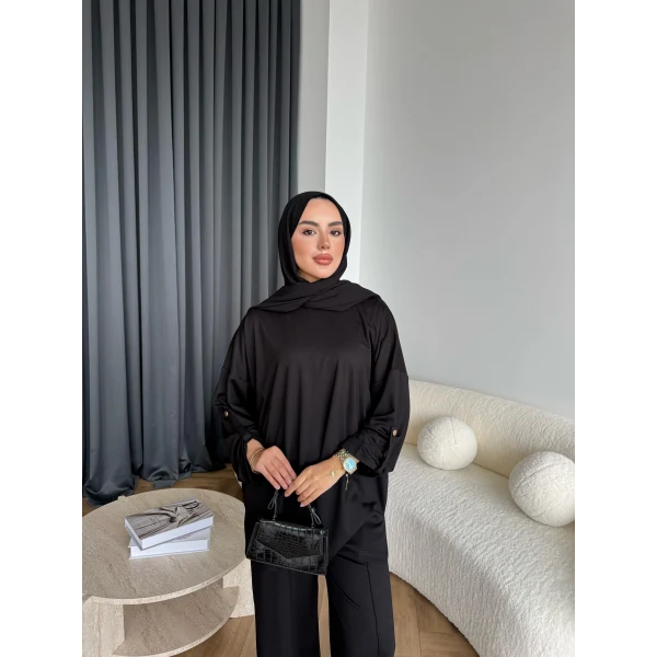 Kol Detaylı Oysh Takım - Siyah