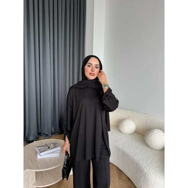 Kol Detaylı Oysh Takım - Siyah