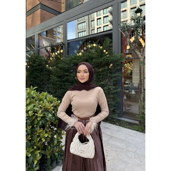 Kol Detaylı Püsküllü Body - Bej