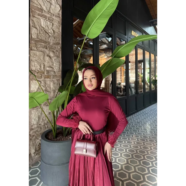 Kol Detaylı Püsküllü Body - Bordo