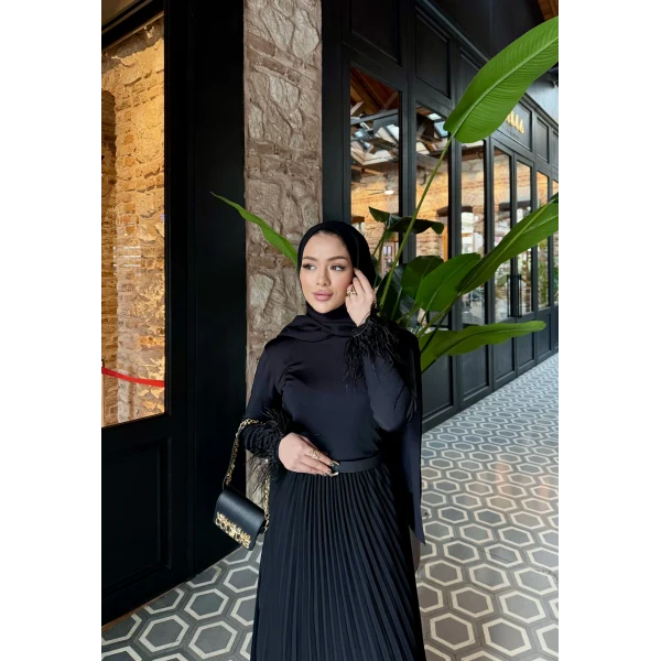 Kol Detaylı Püsküllü Body - Siyah