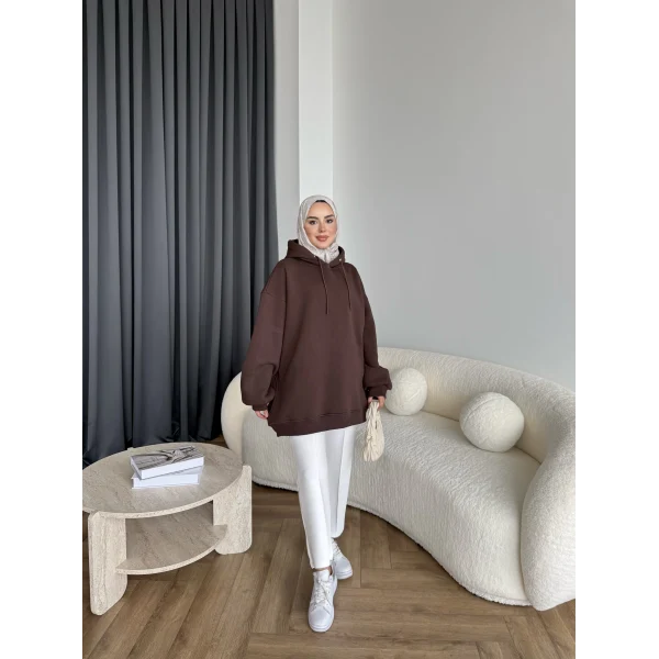 Kolu Piliseli 3 İplik Sweat - Acı Kahve