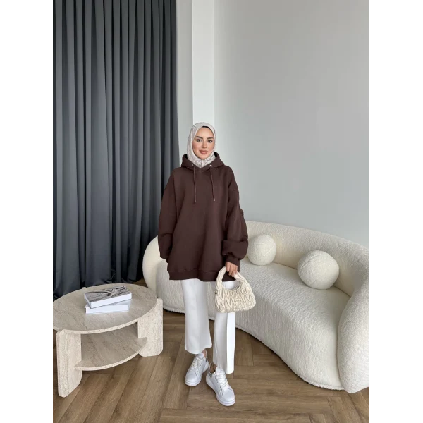 Kolu Piliseli 3 İplik Sweat - Acı Kahve