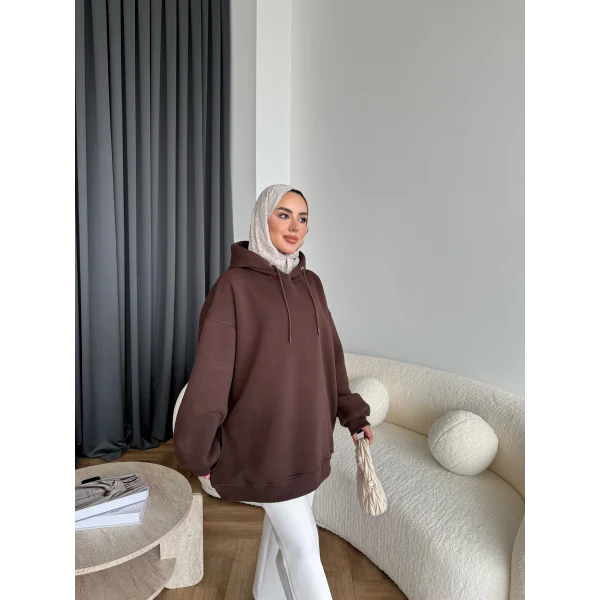 Kolu Piliseli 3 İplik Sweat - Acı Kahve