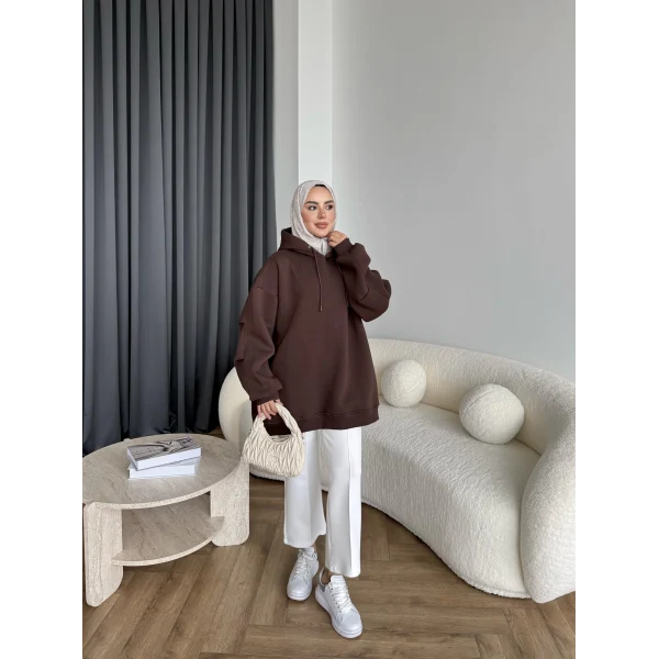 Kolu Piliseli 3 İplik Sweat - Acı Kahve