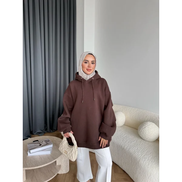 Kolu Piliseli 3 İplik Sweat - Acı Kahve