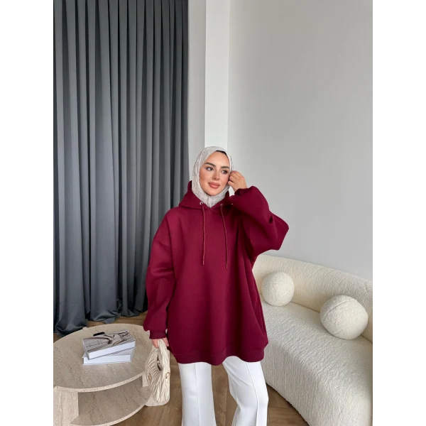 Kolu Piliseli 3 İplik Sweat - Bordo