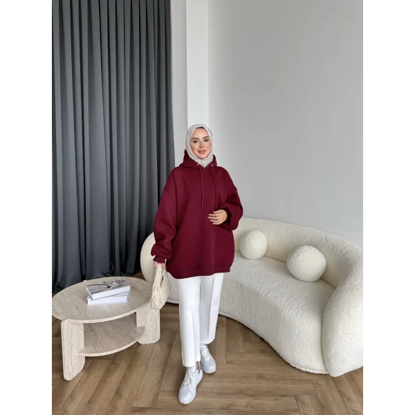 Kolu Piliseli 3 İplik Sweat - Bordo