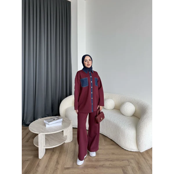 Kot Detaylı Oysh Takım - Bordo