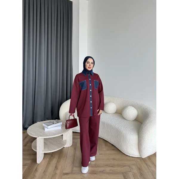 Kot Detaylı Oysh Takım - Bordo