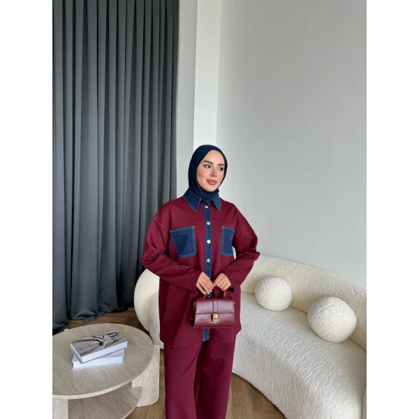 Kot Detaylı Oysh Takım - Bordo