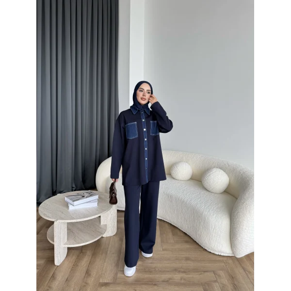 Kot Detaylı Oysh Takım - Lacivert