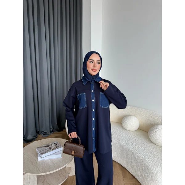 Kot Detaylı Oysh Takım - Lacivert