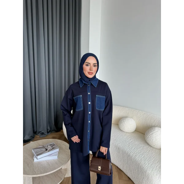 Kot Detaylı Oysh Takım - Lacivert