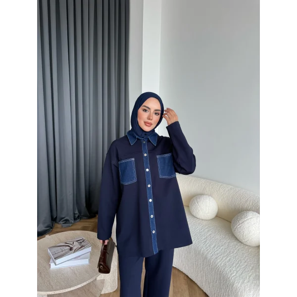 Kot Detaylı Oysh Takım - Lacivert