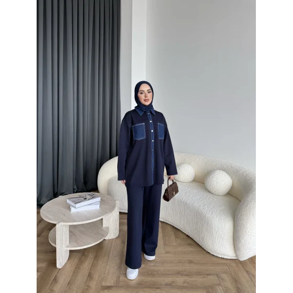 Kot Detaylı Oysh Takım - Lacivert