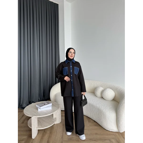 Kot Detaylı Oysh Takım - Siyah