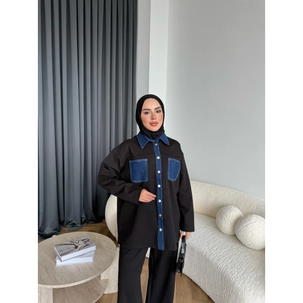 Kot Detaylı Oysh Takım - Siyah