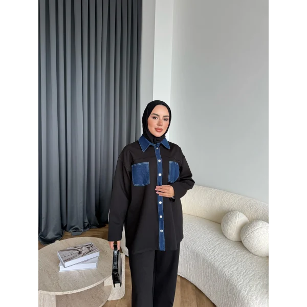 Kot Detaylı Oysh Takım - Siyah