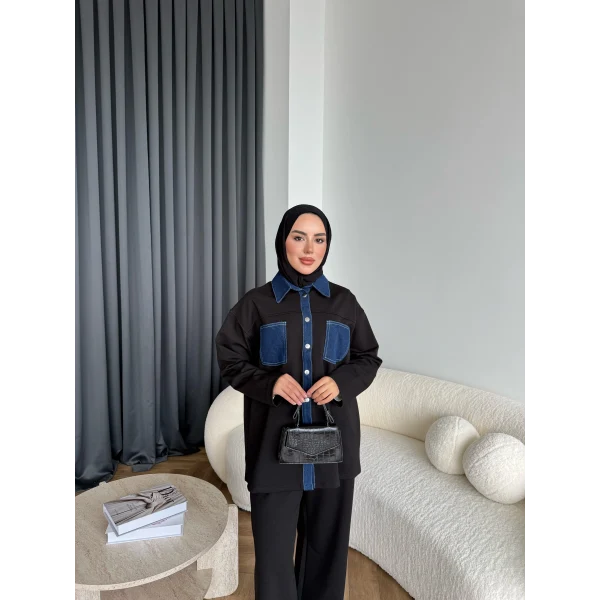 Kot Detaylı Oysh Takım - Siyah