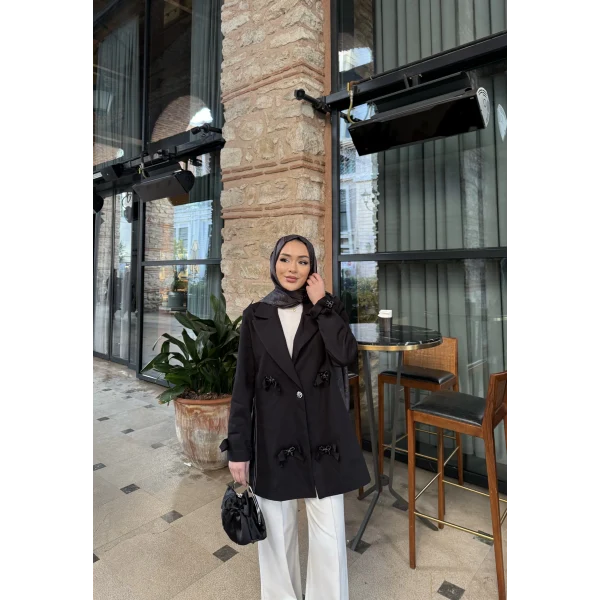 Kurdele Detaylı Kot Ceket - Siyah