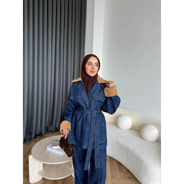 Kürk Detaylı Kot Takım