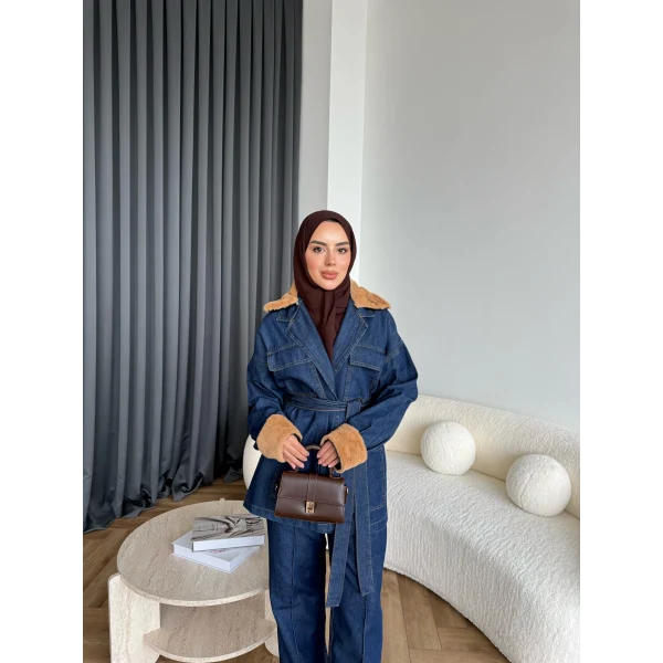 Kürk Detaylı Kot Takım