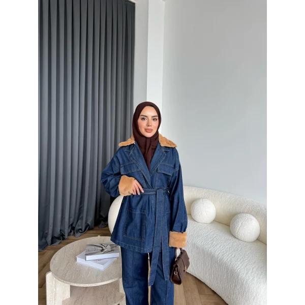 Kürk Detaylı Kot Takım