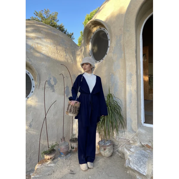 Kuşaklı Triko Takım - Lacivert