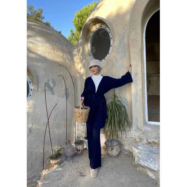 Kuşaklı Triko Takım - Lacivert