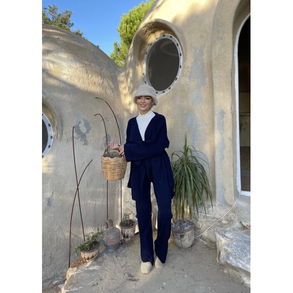 Kuşaklı Triko Takım - Lacivert