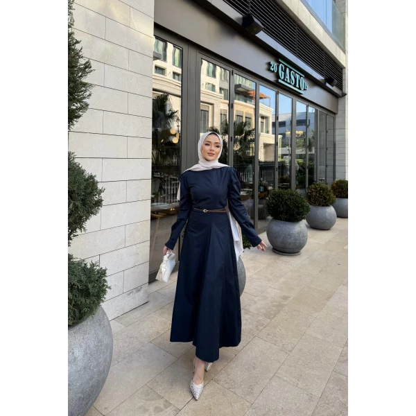 Ladin Kemerli Elbise - Lacivert