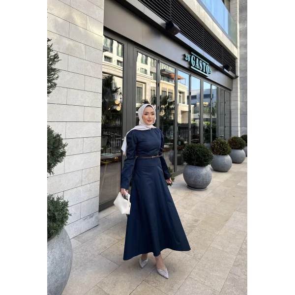 Ladin Kemerli Elbise - Lacivert