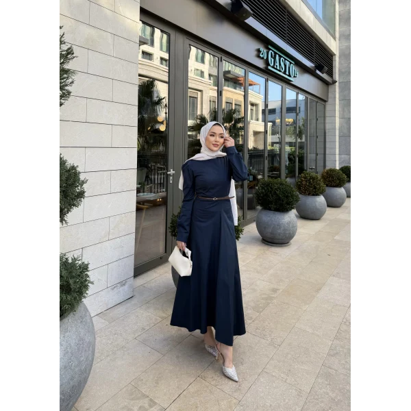 Ladin Kemerli Elbise - Lacivert