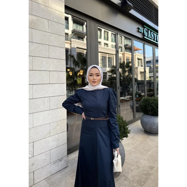 Ladin Kemerli Elbise - Lacivert