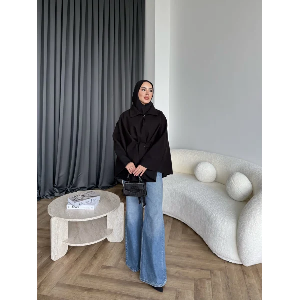 Laylan Ön Gold Düğmeli Panço - Siyah